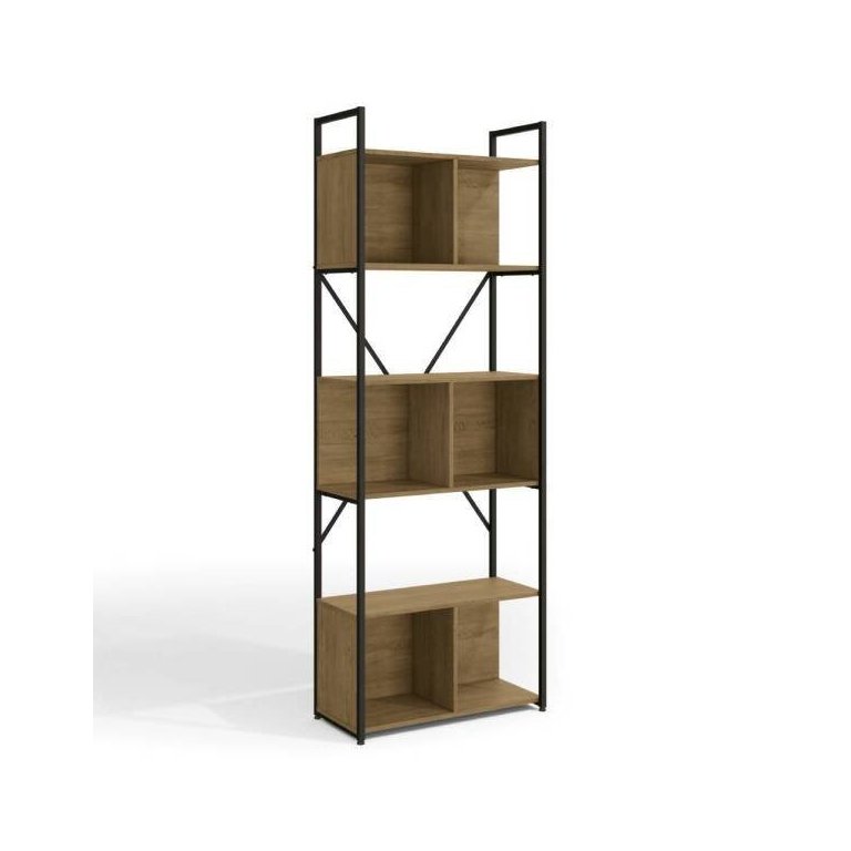Estante Alta 72cm com 6 Nichos Estilo Industrial Li014 Kappesberg Crome - Freijó/preto Fosco