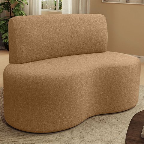 Sofá 2 Lugares 140cm Orgânico para Sala de Estar Living Larissa L02 Bouclê Mostarda - Lyam Decor