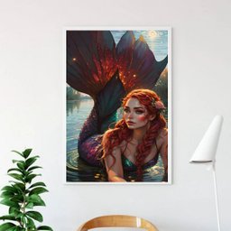 Quadro Arquétipo Sereia Ruiva 33x24cm:madeira Branca - 1