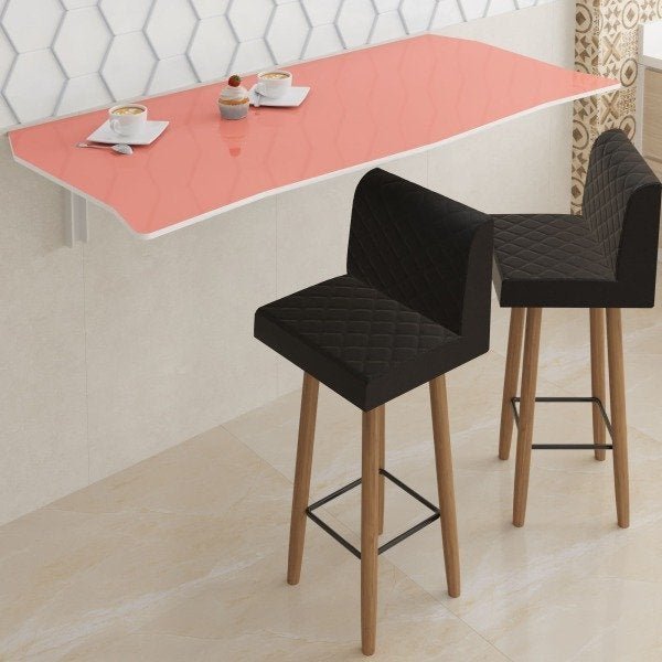 Mesa Dobrável 90 cm Linha Flat com 2 Banquetas - Cor Living Coral - 1