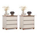 Ver imagem 1 de Kit 2 Mini Cômoda Ej 3 Gavetas Off White/Freijó – EJ Móveis