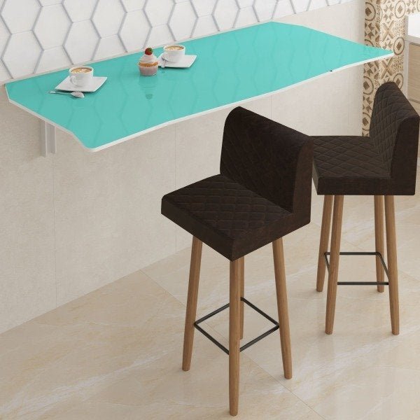 Mesa Dobrável 110 cm Linha Flat com 2 Banquetas - Cor Turquesa - 1