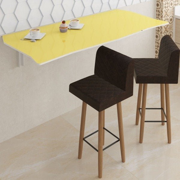 Mesa Dobrável 130 cm Linha Flat com 2 Banquetas - Cor Aspen Gold - 1