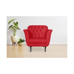 Kit 2 Poltronas Decorativa Couro Vermelho Pés Madeira Ms Decor - 3