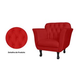 Kit 2 Poltronas Decorativa Couro Vermelho Pés Madeira Ms Decor - 2