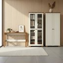 Ver imagem 1 de Conjunto 3 Peças Escrivaninha 120cm e 2 Armários Multiuso Madeira Maciça Ananda CabeCasa MadeiraOriginals Off White Mel Branco