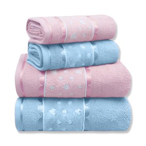 Jogo de Toalha 4 Peças - Charme Coração - 100% Algodão - Appel Cor: Azul / Rosa Bebê