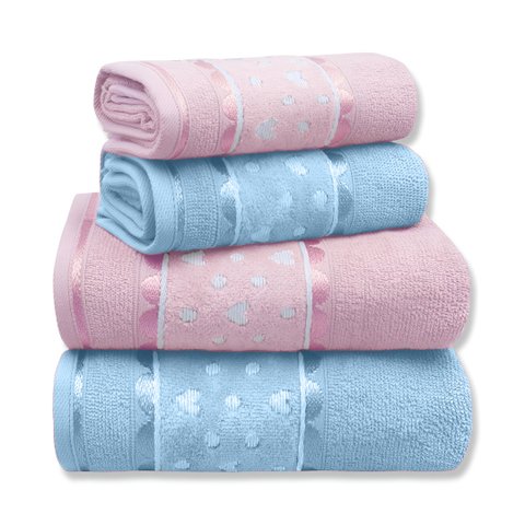 Jogo de Toalha 4 Peças - Charme Coração - 100% Algodão - Appel Cor: Azul / Rosa Bebê