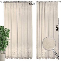 Cortina Marfim Renda C/ Forro Sala Quarto 3,00Larg x1,80 Alt - 6