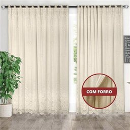 Cortina Marfim Renda C/ Forro Sala Quarto 3,00Larg x1,80 Alt - 2