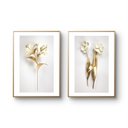 Ver imagem 1 de Kit 2 Quadros Decoração Grande Flores Douradas para Sala Quarto com Moldura 40x60cm