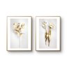 Kit 2 Quadros Decoração Grande Flores Douradas para Sala Quarto com Moldura 40x60cm - 1