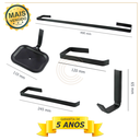 Ver imagem 3 de Kit Acessórios para Banheiro Quadrado Aço Inox 5 Peças + 2 Porta Shampoo Vidro Canto Preto Fosco Cód