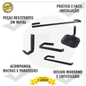 Kit Acessórios para Banheiro Quadrado Aço Inox 5 Peças + 2 Porta Shampoo Vidro Canto Preto Fosco Cód - 2
