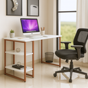 Ver imagem 1 de Mesa Escrivaninha Estilo Industrial com Prateleiras 100x50cm Mdf Premium Branco e Aço Cobre