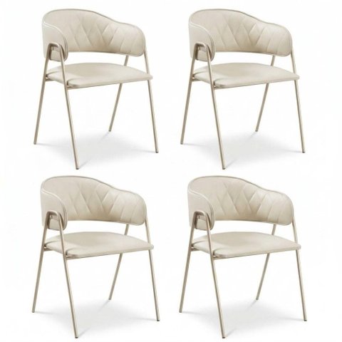 Kit 4 Cadeiras Veneza Jantar Base Aço Carbono Espuma D28 Tecido 407 - Base Champagne