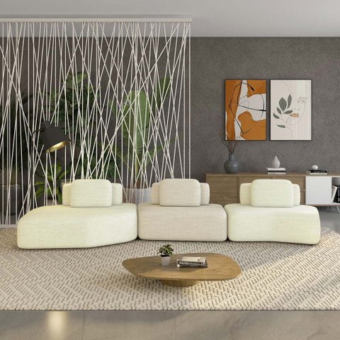 Sofá Ilha Sala de Estar Dakota 3 Módulos 454cm Encostos Almofadas Soltas Linho Offwhite/bege G33 - G