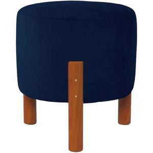 Puff Redondo Luxo Decorativo Charme -azul Suede