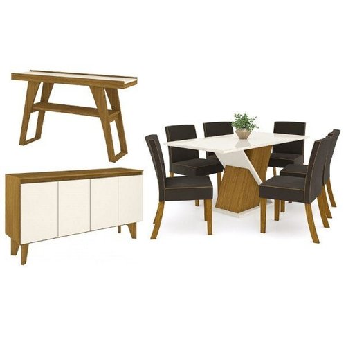 Conjunto Mesa de Jantar Solus Retangular e 6 Cadeiras Vita Henn -  Nature/Linho