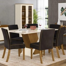 Sala de Jantar Completa Mesa 6 Cadeiras com Buffet e Aparador Solus Nature/off White/marrom - Henn - 2