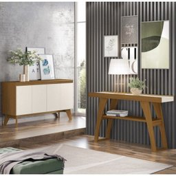 Sala de Jantar Completa Mesa 6 Cadeiras com Buffet e Aparador Solus Nature/off White/marrom - Henn - 3