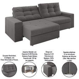 Sofá Retrátil e Reclinável 2,32M 2 Lugares Colorado Plus M08 Suede Grafite - Mpozenato - 5