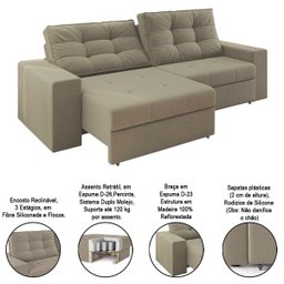 Sofá Retrátil e Reclinável 2,32M 2 Lugares Colorado Plus M08 Suede Castor - Mpozenato - 5