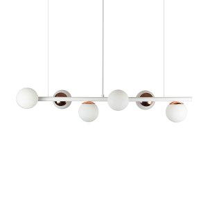 Lustre Pendente Figo Branco / Cobre - 6 Globos Esfera de Vidro Branco - 6-2620-4-10-br