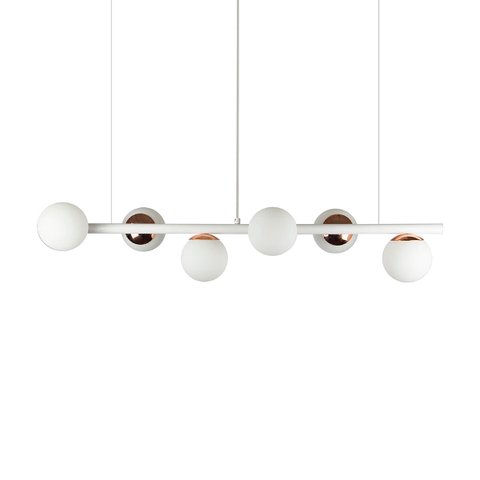 Lustre Pendente Figo Branco / Cobre - 6 Globos Esfera de Vidro Branco - 6-2620-4-10-br