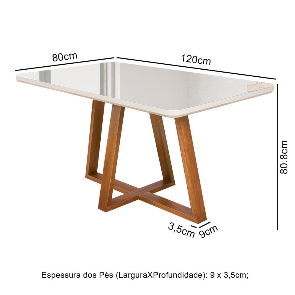 Mesa de Jantar Petra 4 Lugares 120x80cm Vidro e Base Madeira - 6