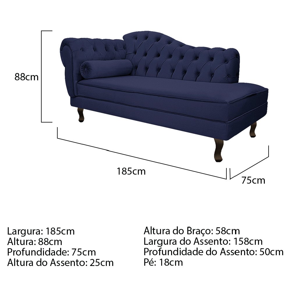 Diva Recamier Diana 185cm Lado Direito Corano - ADJ Decor - Azul Marinho - 5