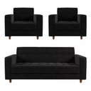 Ver imagem 1 de Kit Sofá 3 Lugares E 2 Poltronas Verona - Suede - Preto