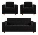 Ver imagem 1 de Kit Sofá 3 Lugares E 2 Poltronas Verona - Suede - Preto