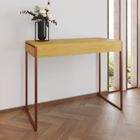 Aparador Industrial Retangular Califórnia Canela 137X40Cm Base Cobre Cor: Canela