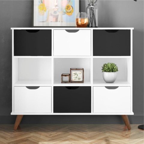 Nicho Organizador Branco Retrô (1478.69) + Kit 3 Gavetas Brancas (1479.5) + Kit 3 Gavetas Pretas (