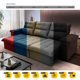 Sofá Retrátil/Reclinável Verona 2,30M Suede Velut Bege com Molas No Assento - King House - 9