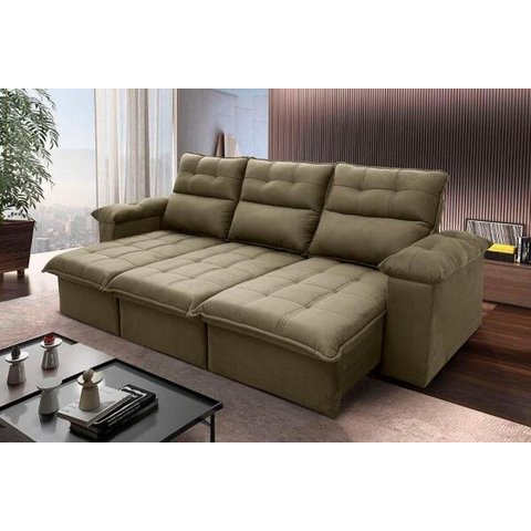 Sofá Retrátil/Reclinável Verona 2,30M Suede Velut Bege com Molas No Assento - King House