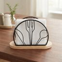 Ver imagem 2 de Porta Guardanapos Elegante Metalizado com Detalhe em Bambu 15cm