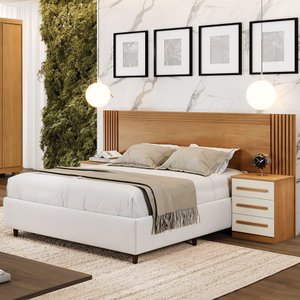 Cabeceira Extensiva Ripada para Box Valência 140-160 Cm com 2 Mesas de Cabeceira - Benetill
