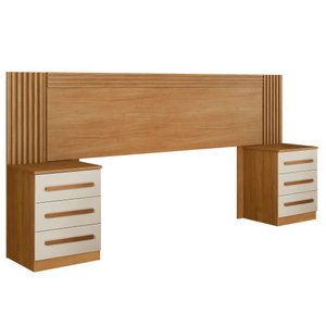 Cabeceira Extensiva Ripada para Box Valência 140-160 Cm com 2 Mesas de Cabeceira - Benetill