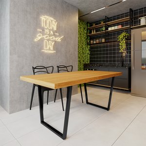 Mesa Industrial Lanna Madeira Maciça com Ferragem Preta 1,80m