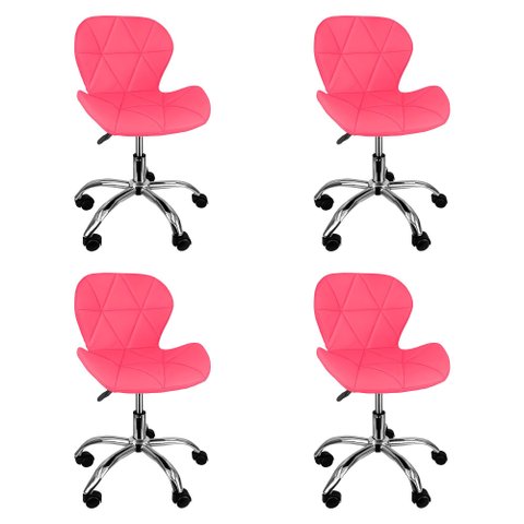 Kit 4 Cadeiras Office Eiffel Slim Ajustável Base Giratória - Rosa Rosa
