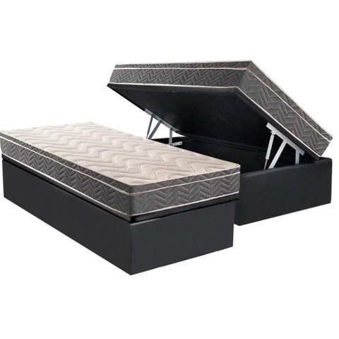 Cama Box Baú Solteiro: Colchão Ortopédico Paropas D45 Conforto Mega Firme + Base Crc Suede Gray (