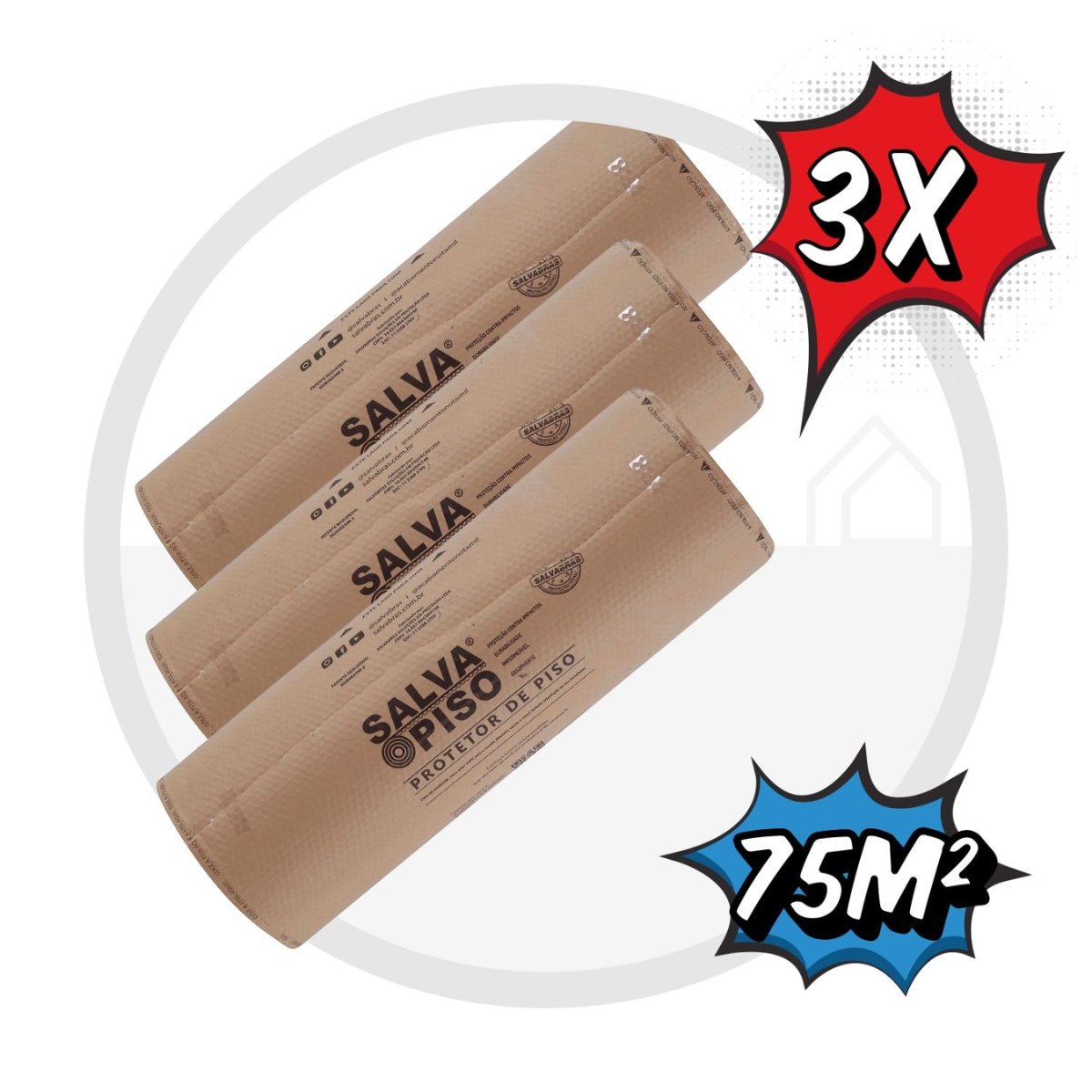 Kit 3x Salva Piso Salvabras 1,00x25m Kraft + Plastico Bolha