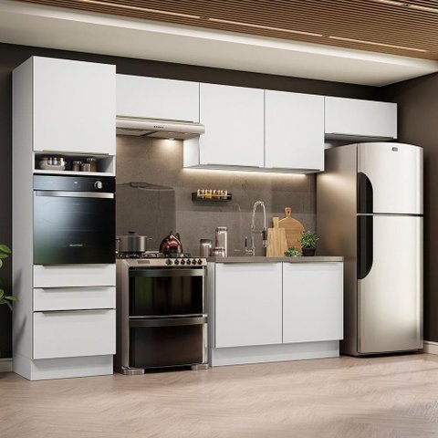 Cozinha 340001 Com Armário E Balcão Branco/Branco Veludo
