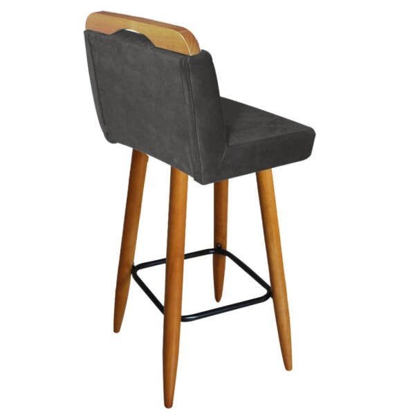 Banqueta Decorativa Alta França Suede Cinza Com Encosto Para Cozinha Bar Balcão Bistrô Pés - 2