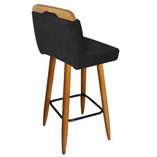 Banqueta Decorativa Alta França Suede Preto Com Encosto Para Cozinha Bar Balcão Bistrô Pés - 2