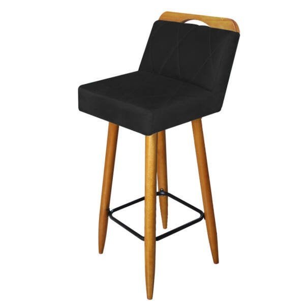 Banqueta Decorativa Alta França Suede Preto Com Encosto Para Cozinha Bar Balcão Bistrô Pés - 4