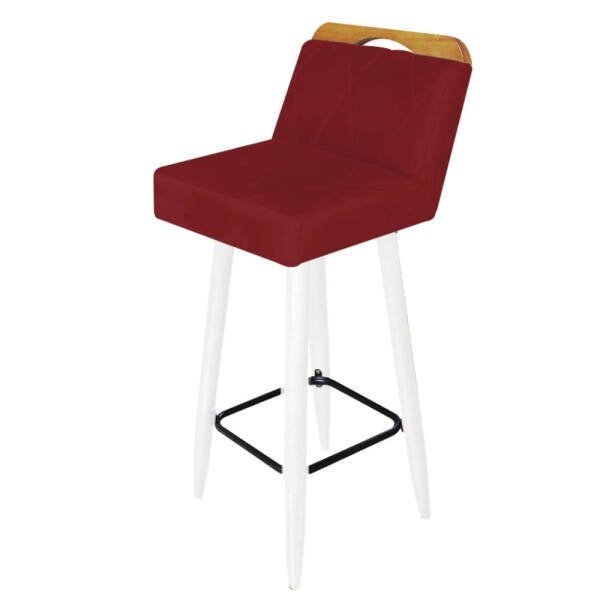 Banqueta Decorativa Alta França Suede Vermelho Com Encosto Para Cozinha Bar Balcão Bistrô Pés - 4