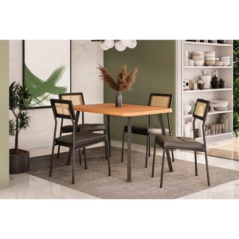 Mesa Sala Jantar Stellar 120cm+ 4 Cadeiras Lux Preto Carraro